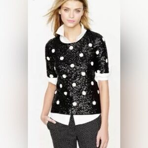 J.Crew Black and White Polka Dot Sequin Top